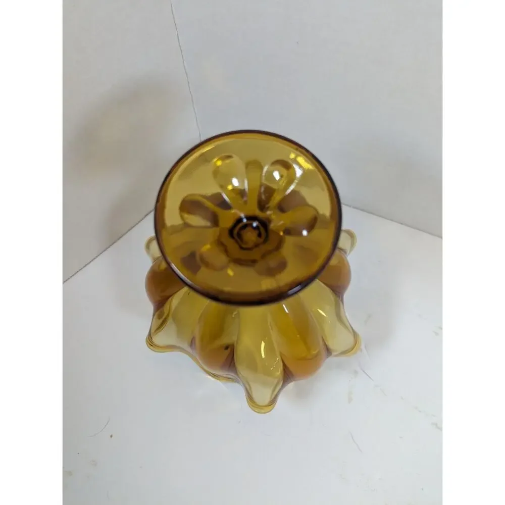 Vtg Viking Amber Gold Glass Handkerchief Pedestal 8